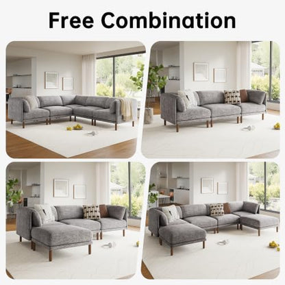 Cloud Sectional Couches for Living Room,Modular Sectional Sofa,Grey | Extra Deep 8 Seater,Mid Century Modern Oversized Couches With Ottoman,Solid Wood Leg,Large Sofa for Big Space,Office