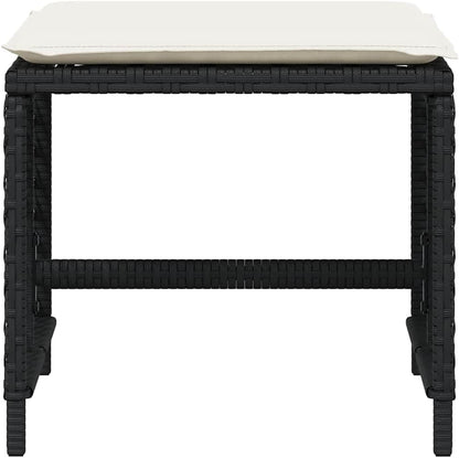 4-Piece Garden Stool Set in Black with Poly Rattan and Powder-Coated Steel, Square Outdoor Seats with Removable Washable Cushion Covers, 14.2-Inch Height for Patio Balcony