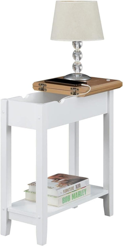 HomeStock Cool Flip Top End Table with Charging Station, 23-in x11-In x24-In, Driftwood/White, Hidden Storage, USB & Power Outlets, Stylish & Functional for Any Space