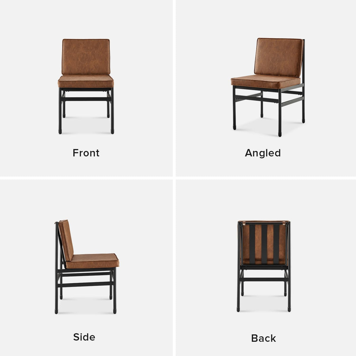 mopio Odelia Brown Faux Leather Dining Chairs Set of 2, Modern Kitchen Chairs with Removable Cushion Covers and Black Rust-Free Metal Legs (Set of 2, Pecan Brown Faux Leather)