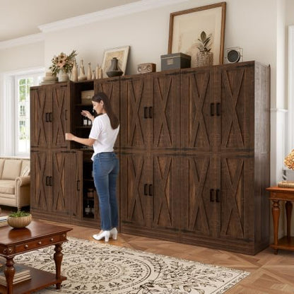 Unikito 71" Tall Kitchen Pantry Cabinet with Adjustable Shelve and Drawer | Large Wooden Farmhouse Storage Cupboard, Barn Door, Sturdy and Deep, Versatile for Dining Room, Living Room, Utility Room