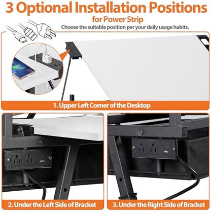 SUPER DEAL Adjustable Drafting Table Set with Charging Station, Tilting Drawing Desk Artist Desk with Stool Multifunctional Art Craft Workstation with 2 Storage Drawers, White