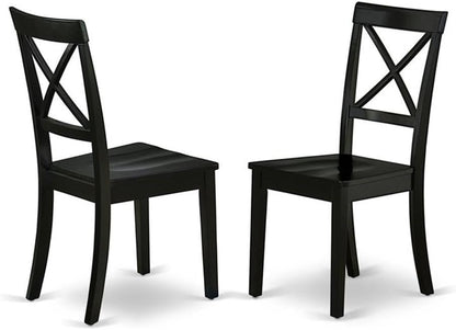 East West Furniture BOC-BLK-W Boston Dining Room Chairs - Cross Back Solid Wood Seat Chairs, Set of 2, Black