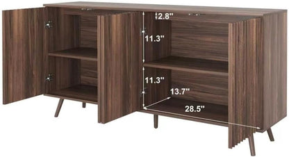 Sideboard Buffet Cabinet with Storage, Long Sideboard Storage Cabinet with 4 Doors, Wood Credenza Console Coffee Bar Cabinets with Adjustable Shelves for Living Room Kitchen Dining Room Walnut