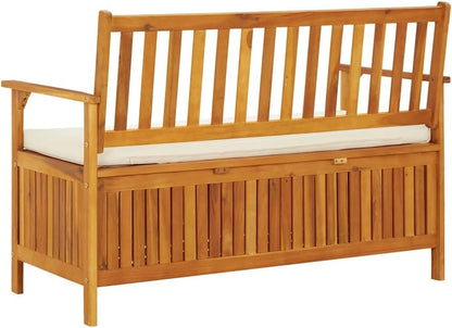 Patio Storage Bench, Solid Acacia Wood Outdoor Garden Bench with Seating for 2, Rustic Entryway Storage Settee with Soft Cushion for Deck, Porch or Mudroom, 47.2 x 24.8 x 33.1 in