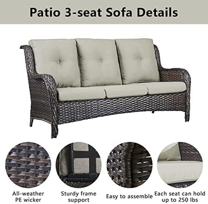 Belord 8 Piece Wicker Patio Furniture Set, Outdoor Swivel Rocker Chairs Set of 4 with Ottomans and Rattan Couch, All Weather Patio Conversation Furniture Set, for Pool,Yard Brown Wicker/Beige