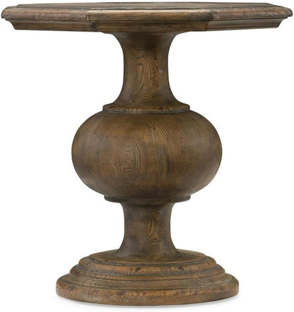 BOWERY HILL Traditional Formal Wood End Table, Saddle Brown Finish, Hardwood and Poplar Solids, 26.5 in H x 25 in W x 25 in D, Pedestal Base, Living Room Console Table