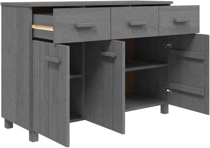 Sideboard Buffet Cabinet, Dark Grey Solid Pine Wood Credenza with 3 Drawers and 3 Doors, Wooden Storage Cupboard for Dining Room, Entryway, 44.5 Inches Long