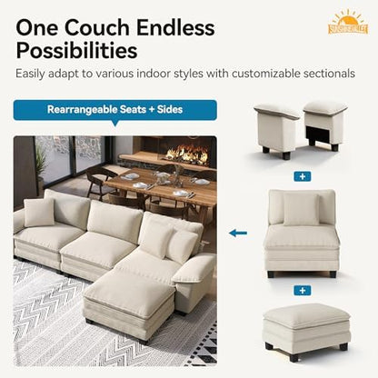 SUNSHINE VALLEY Oversized 123.6" L Shaped Sectional Couch for Living Room