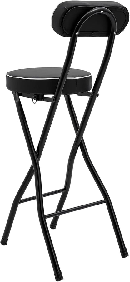 2PCS Folding Bar Stool with Backrest,25.6 in Tall Cushioned Leather Padded Portable Stools,Collapsible Counter Height Chairs for Restaurant Bar (Black)