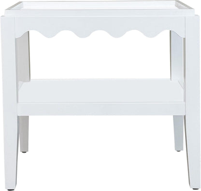 Carolina Chair & Table Rectangular Side Table, Mango Wood, Decorative Scallop Edge, 17L x 28W x 28H inches (White)