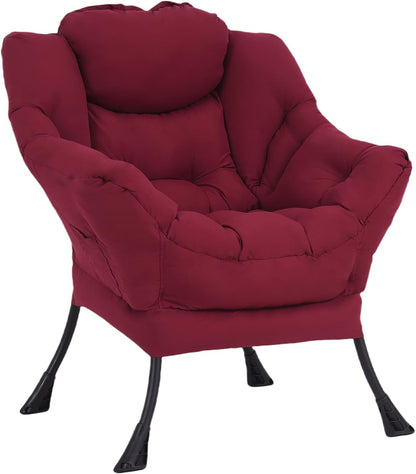 Welnow Lazy Chair for Living Room, Modern Reading Accent Chair with Armrests and a Side Pocket, Leisure Upholstered Lazy Sofa for Small Space, Bedroom, Dorm, Burgundy
