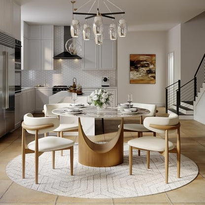 POVISON Round Pandora Dining Table for 4, 47" Sintered Stone Tabletop Dining Table with Bronze Carbon Steel Pedestal (Table Only)