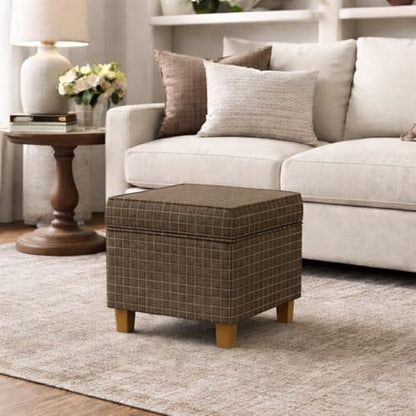 Homepop Home Decor Classic Square Storage Ottoman with Lift Off Lid | Ottoman with Storage for Living Room & Bedroom, Brown Window Pane Fabric