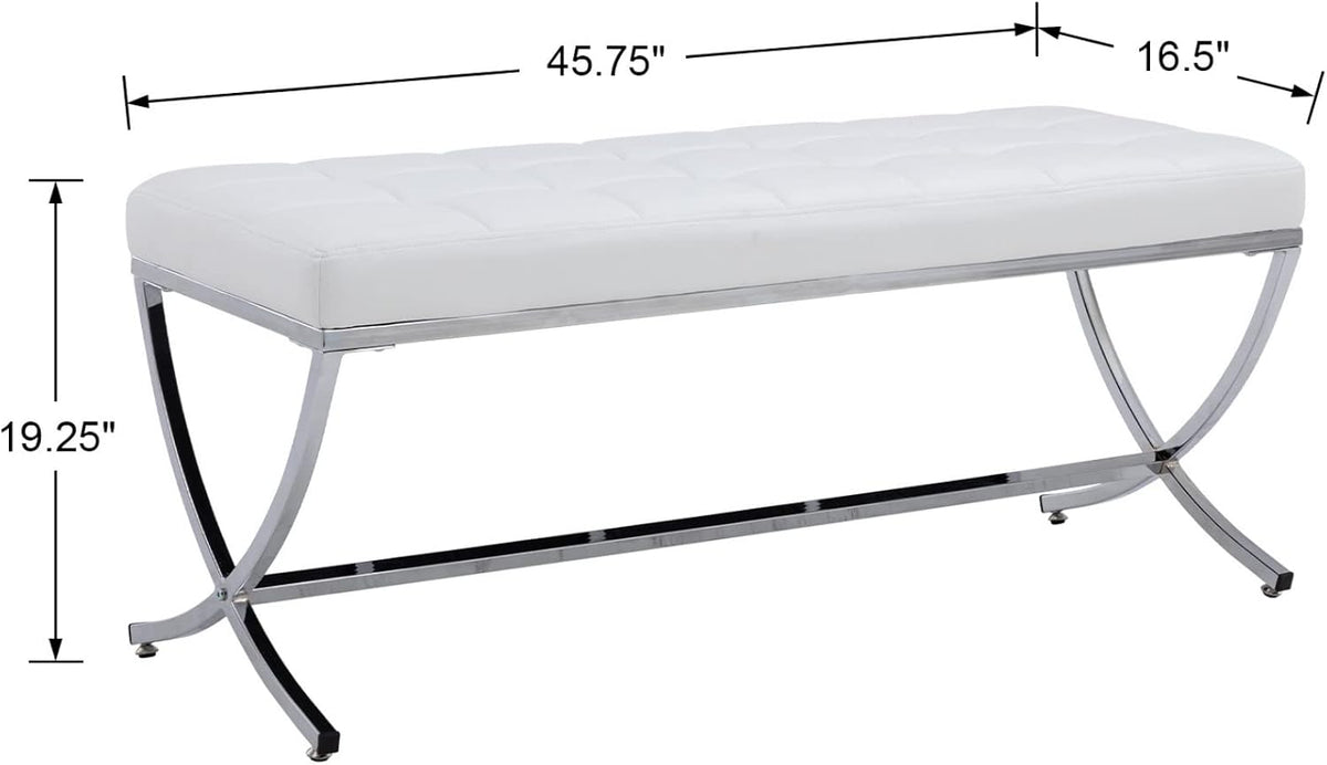 EALSON Modern Entryway Bench Leather Upholstered Dining Bench with Metal Base Button Tufted Ottoman Bench with Padded Seat Accent Foot Bench for Bedroom End of Bed/Living Room, White