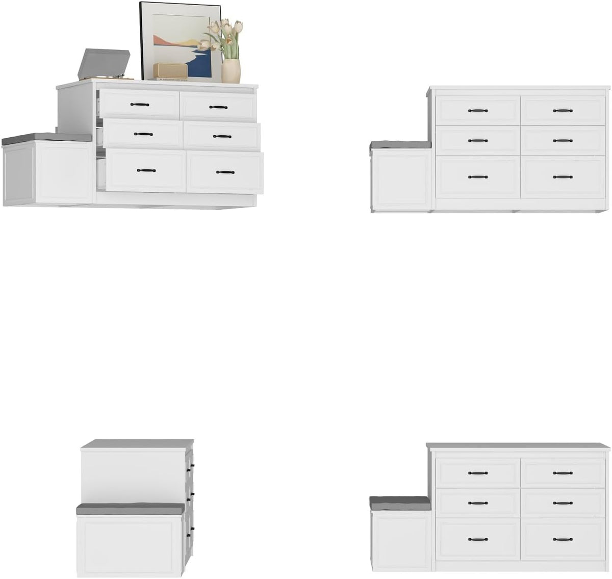 Armoire Bedroom Wardrobe Closet Island with 12 Drawers & Flip Door, Walk in Closet Island with Storage Bench, Islands Dresser for Bedroom Cloakroom White (61.9”W x 27.6”D x 32.6”H)