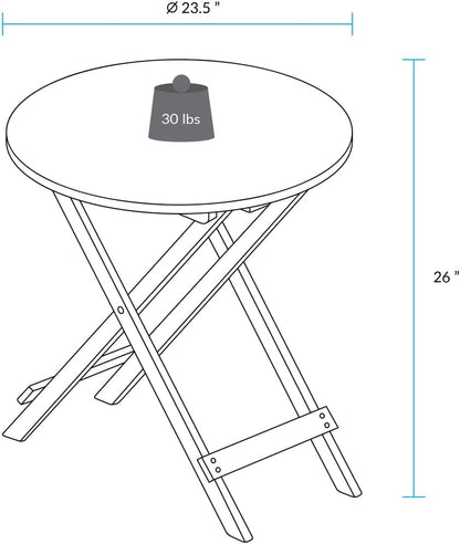 100% Solid Wood 23.5" W Round Folding Side Table for Dining, Patio, Living Room, No Assembly Required