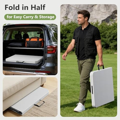 Folding Table 2 Pack, 6 FT Foldable Plastic Table with Carrying Handle, Heavy Duty Portable Fold-in-Half Utility Table for Party, Camping, Banquet, Craft, Wedding, Indoor & Outdoor Use