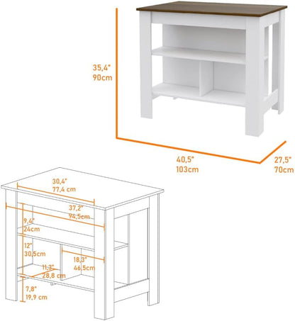 Burlingame Kitchen Island and Wall Cabinet Set - White & Walnut MDF