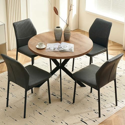 Modern Dining Chairs Set of 4, PU Leather Comfortable Upholstered Dining Room Kitchen Side Chair with Black Metal Legs for Living Room Restaurant, Waterproof, Space-Saving (Grey)