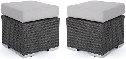 Great Deal Furniture Noble House Santa Rosa 16" Grey Wicker Ottoman Seat w/Silver Cushion (Set of 2)