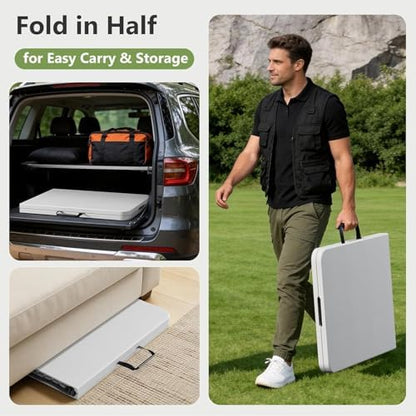 Folding Table and Chairs Set for 3, 4FT Foldable Plastic Table with Carry Handle & 2 Black Folding Chairs, Portable Indoor Outdoor Dining Set for Party, Wedding, Picnic, Camping, Events