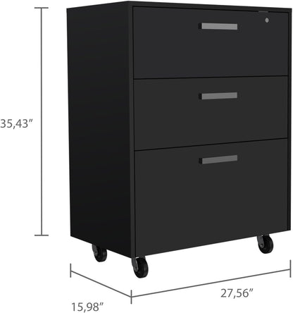 3 Drawers Storage Cabinet with Casters Lions Office, Black Wengue Finish