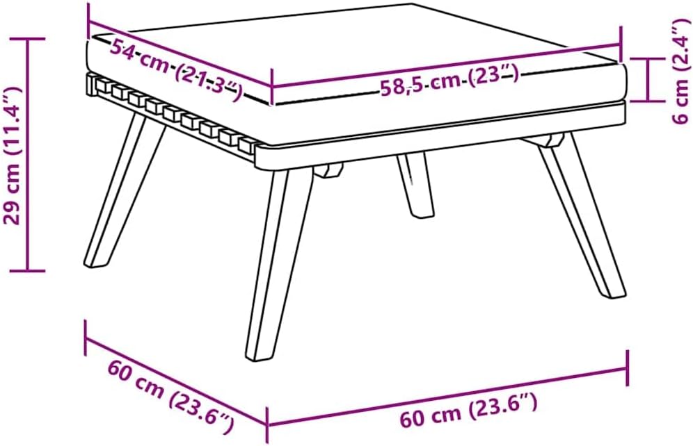 Solid Acacia Wood Footrest with Cushion for Garden Patio, Garden Ottoman Stool, 23.6x23.6x11.4 Inches