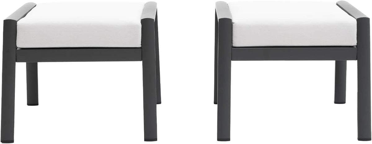 Outdoor Patio Ottoman Set of 2 Outdoor Footrests for Patio Outdoor Aluminum Ottomans and Footstools with Grey Cushions, Dark Grey Frame