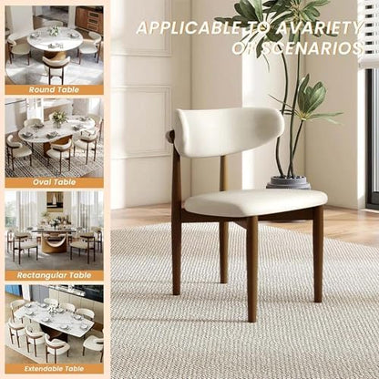 POVISON Modern Dining Chairs Set of 4, Armless Cotton Linen Dining Chair Set with Sackcloth Cushions and Dark Walnut-Coloured Ash Wood, Pre-Assembled Design
