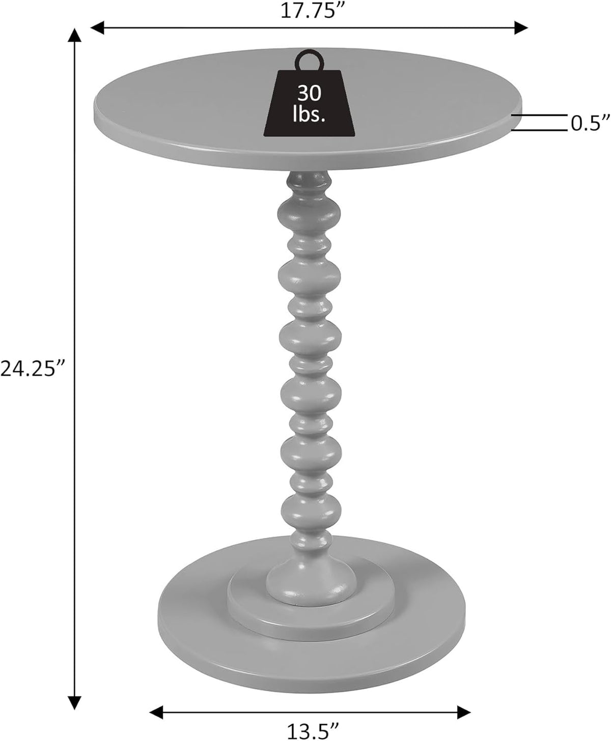 Pemberly Row Modern Spindle End Table, 24 in H x 17.75 in W, MDF and Solid Pine, Green Sea Foam Wood Finish, Round Top, Living Room Side Table, Easy Assembly