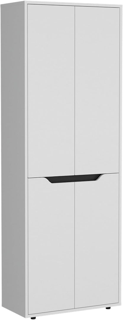 Modern Storage Cabinet Kitchen Pantry Four Doors Five Interior Shelves White Black Accent Kitchen Organizer