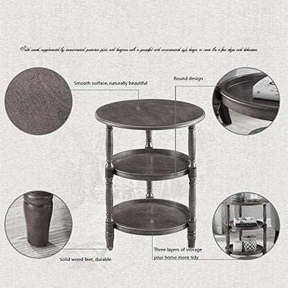Telephone Table, Small Telephone Coffee Side Table,Living Room Sofa Side Table,Three Layers of Storage,Round Tray Side Table,No Assembly Required(Color:Black Walnut,Size: