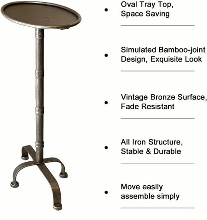 Premium Industrial Mid-Century Modern Small Metal Pedestal Side Table, Vintage Martini Cocktail End Table, Mini Drink Table, Accent Table, for Livingroom, Bedroom, Bathroom, Balcony & Small Spaces