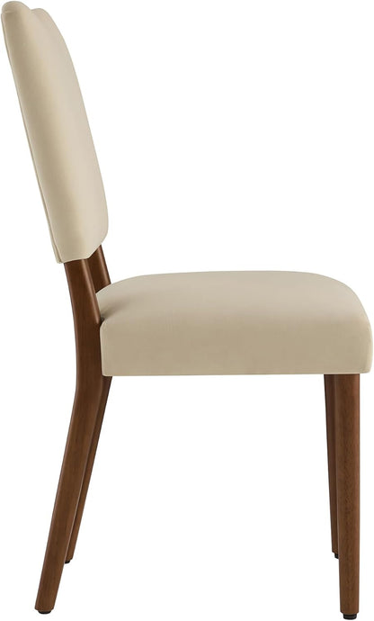 KISLOT Upholstered Dining Chairs Set of 4, Modern Velvet Kitchen Chairs with Solid Wood Legs, High Back Wooden Dining Room Chairs with Dark Walnut Color Legs for Farmhouse Kitchen Dining Room, Linen