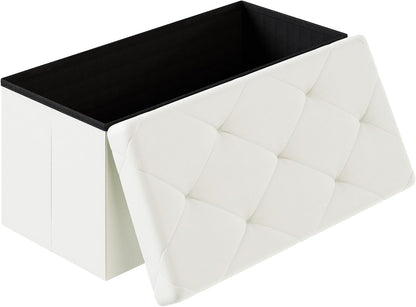 Sweetcrispy 30 Inch Folding Storage Ottoman Bench, Ottoman with Storage | Foot Rest Stool with Padded Seat, End of Bed Storage Bench for Living Room, Bedroom, Loads 660 LBS, Synthetic Leather, Beige