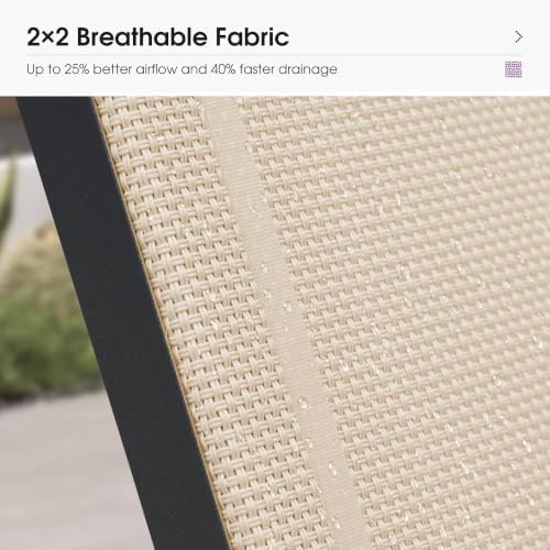 PURPLE LEAF Lounge Chair Outdoor Set of 2 w/Armrest & 1 Table, Khaki | Easy Assembly, Rustproof, A matching side table keeps cold drinks, phones, and sunglasses within easy reach while lounging