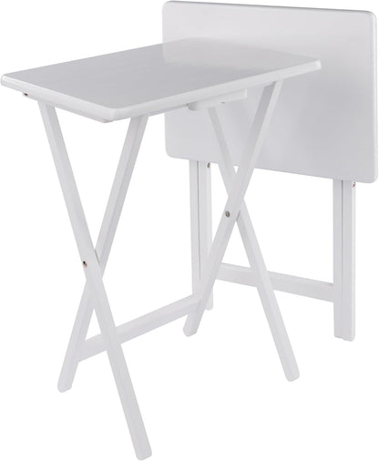 Winsome Alex Set of 2 Foldable Snack Tables, White | Easy to Store Small Portable Fold Up Table Set for Kitchen, Living Room TV Dining, Crafts, Puzzles, Work From Home