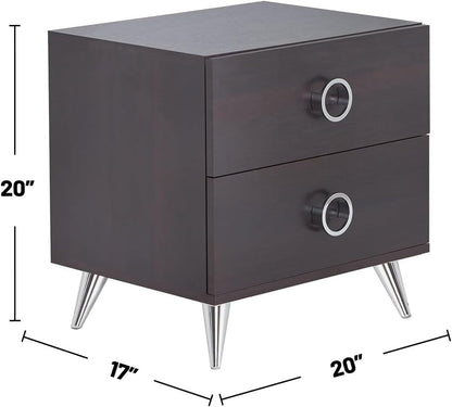 2 Drawers MDF Nightstand with Plastic Legs, Espresso,for Small Spaces