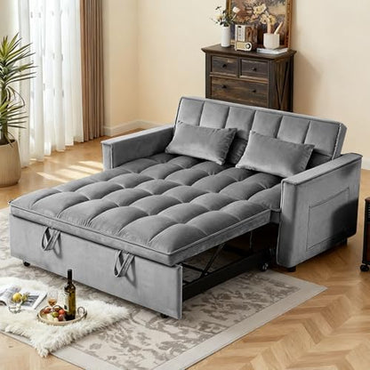 Sleeper Sofa Bed with Adjustable Backrest & Side Pockets, Gray | Adjustable Backrest & Side Pockets,Pull Out Sofa,Comfortable Fabric