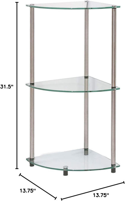 Convenience Concepts Designs2Go 3-Tier Corner Shelf, Glass/Chrome