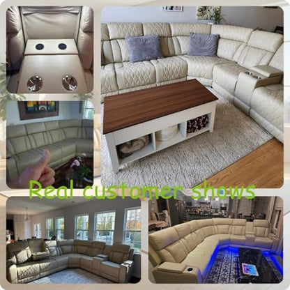 Breathing Leather Reclining Sofa Set,Power Recliner Sectional Couch with LED Light,Modern Living Room Furniture Set,Reclining Sectional Couch Set with USB Port/Storage for Home/Home Theater
