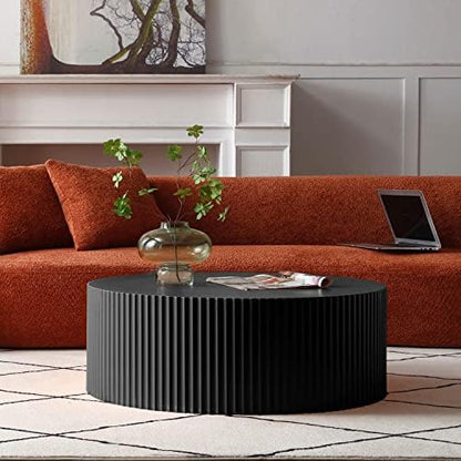 WILLIAMSPACE Black Round Coffee Table Set of 3, Modern Circle Wood Coffee Table Set, 3 Peice Nesting Coffee Accent Side Table End Table for Home Office, No Assembly (3 PCS, Black)