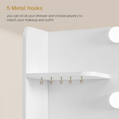 FIONESO Large Vanity Desk with Mirror and Lights, Makeup Vanity with 11 Drawers & 6 Open Shelves, 3 Lighting Modes, Brightness Adjustable, Vanity for Girls, White