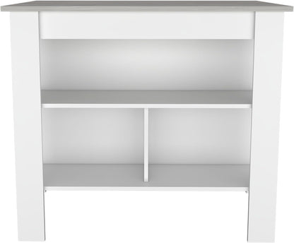 Kitchen Island with Four Legs and Three Shelves - White/Ibiza Marble | Three shelves and four legs provide ample storage and stability