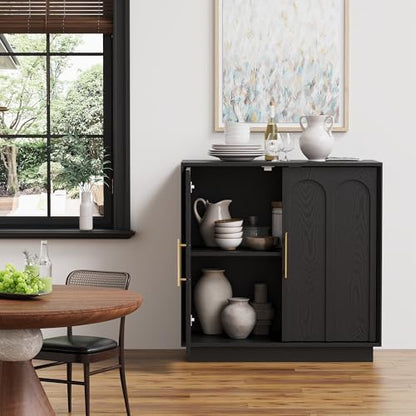 FORTUNETEC 31.5" Modern Sideboard Buffet Cabinet with Storage, Black