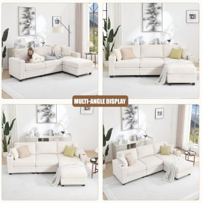 97" Modular Sectional Couch with Storage, Corduroy 3-Seater L Shaped Sofa with Ottoman Chaise, Removable Sofa Cover, Cloud Modular Sofas for Living Room, Apartment