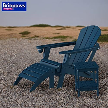 BRIOPAWS Adirondack Ottomans | Folding | Set of 2 | HDPE Plastic | Blue Outdoor Foot Rest | All Weather | Patio Footrest for Adirondack Chair | Foot Stool for Deck Porch | 19.7W x 18.5L x 13H Inch