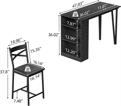 GAOMON 3 Piece Bar Table Set for 2, Bar Table and Chairs Set with with Flip Top Extension, Dining Table Set with Storage Shelves, Suitable for Small Space Kitchen Apartment, Black