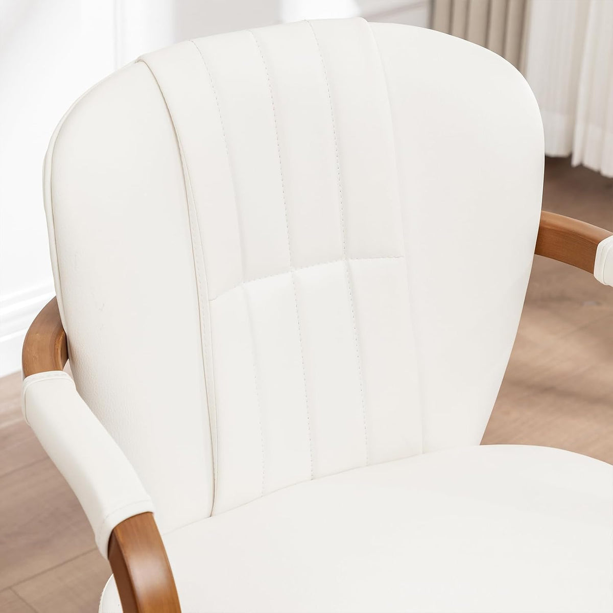 Swivel Dining Chairs Set of 2 Mid Century Modern White Faux Leather Upholstered Kitchen Chairs with Bentwood Frame Armrests Side Chairs,Comfortable Ergonomic Wood Accent Chair No Wheels